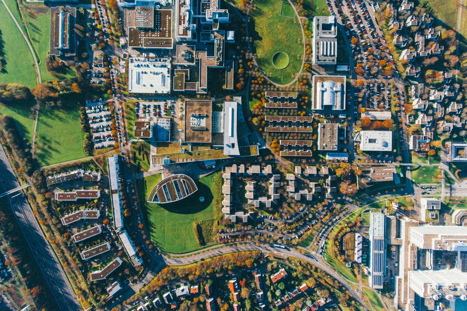 Aerial view of a campus