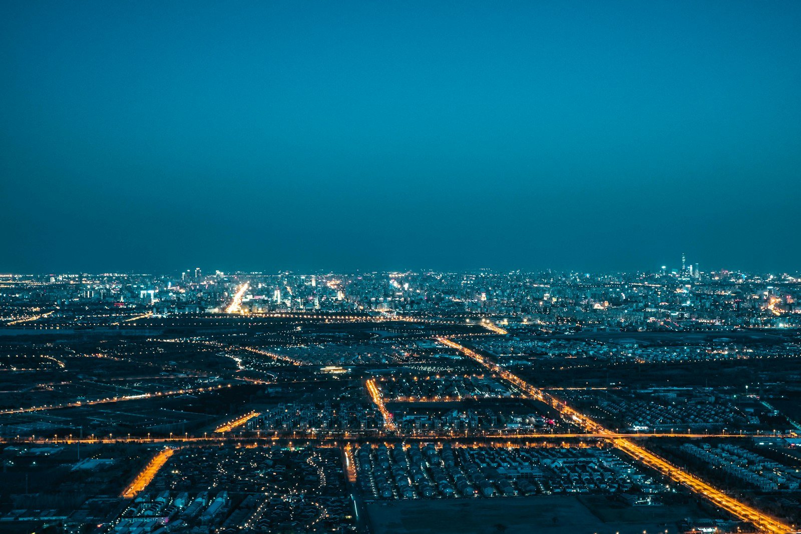 City grid at night from above