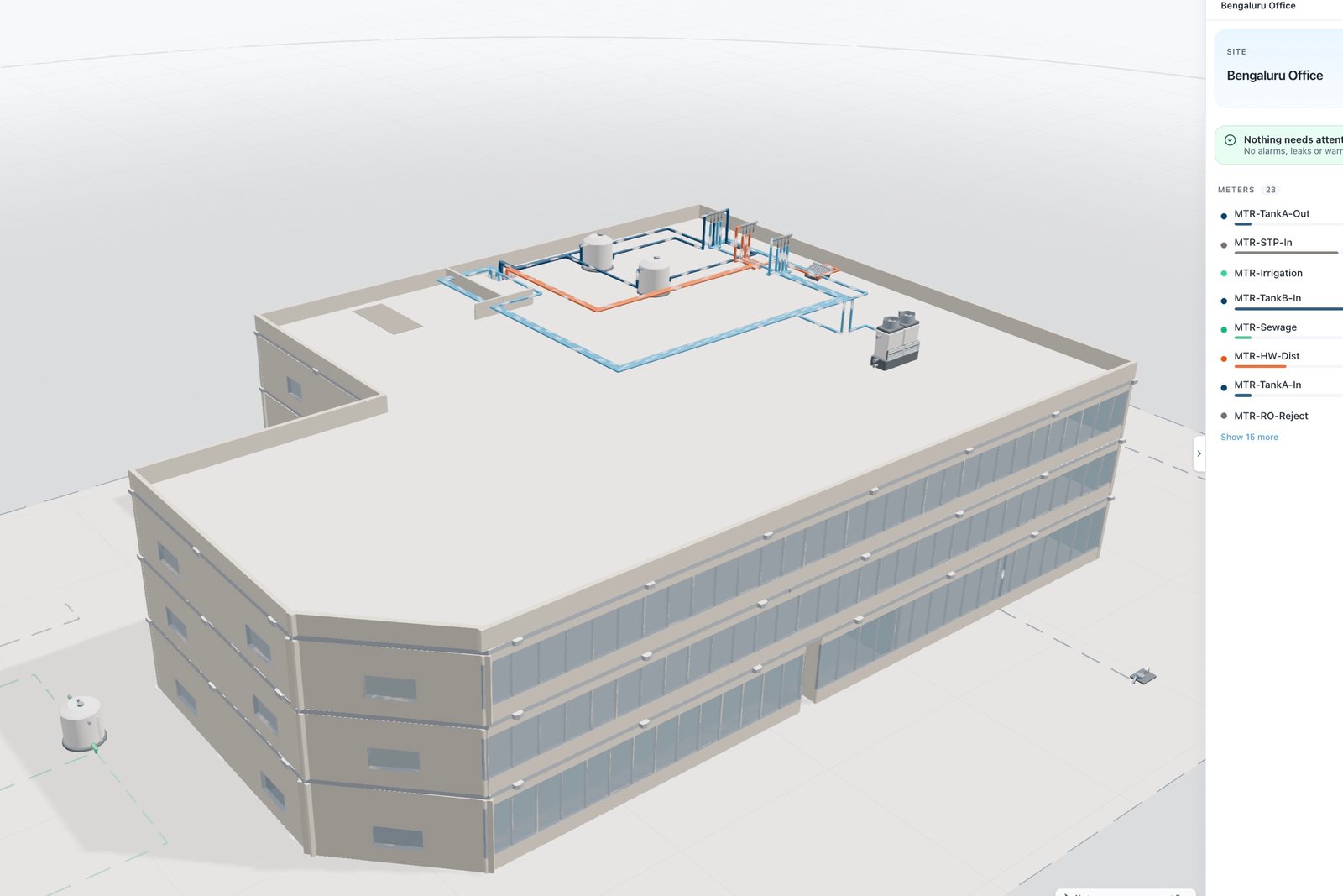 Aqueduct digital twin of an office building with metered water lines