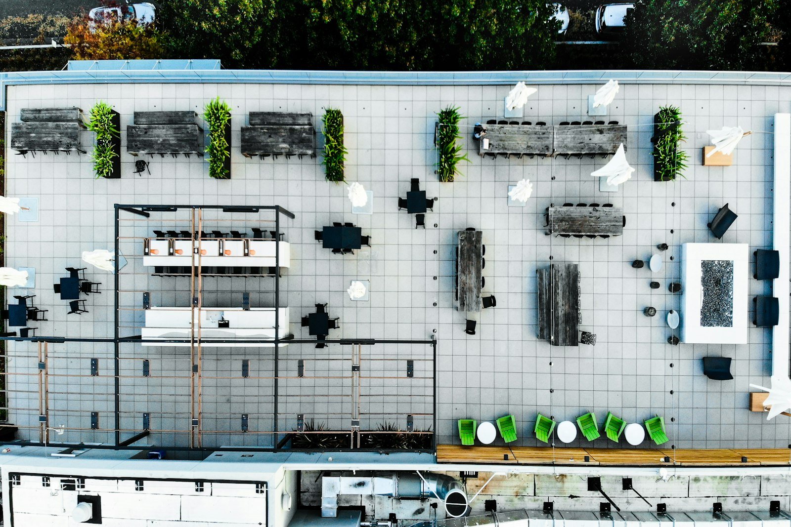Top-down view of an open office floor