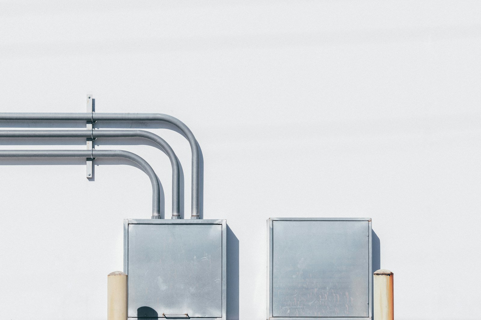 White pipework and junction boxes