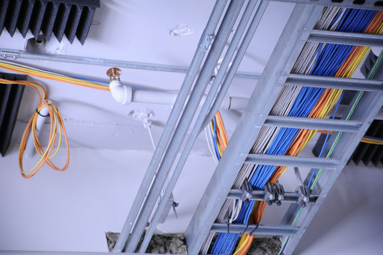 Cable tray with blue cabling
