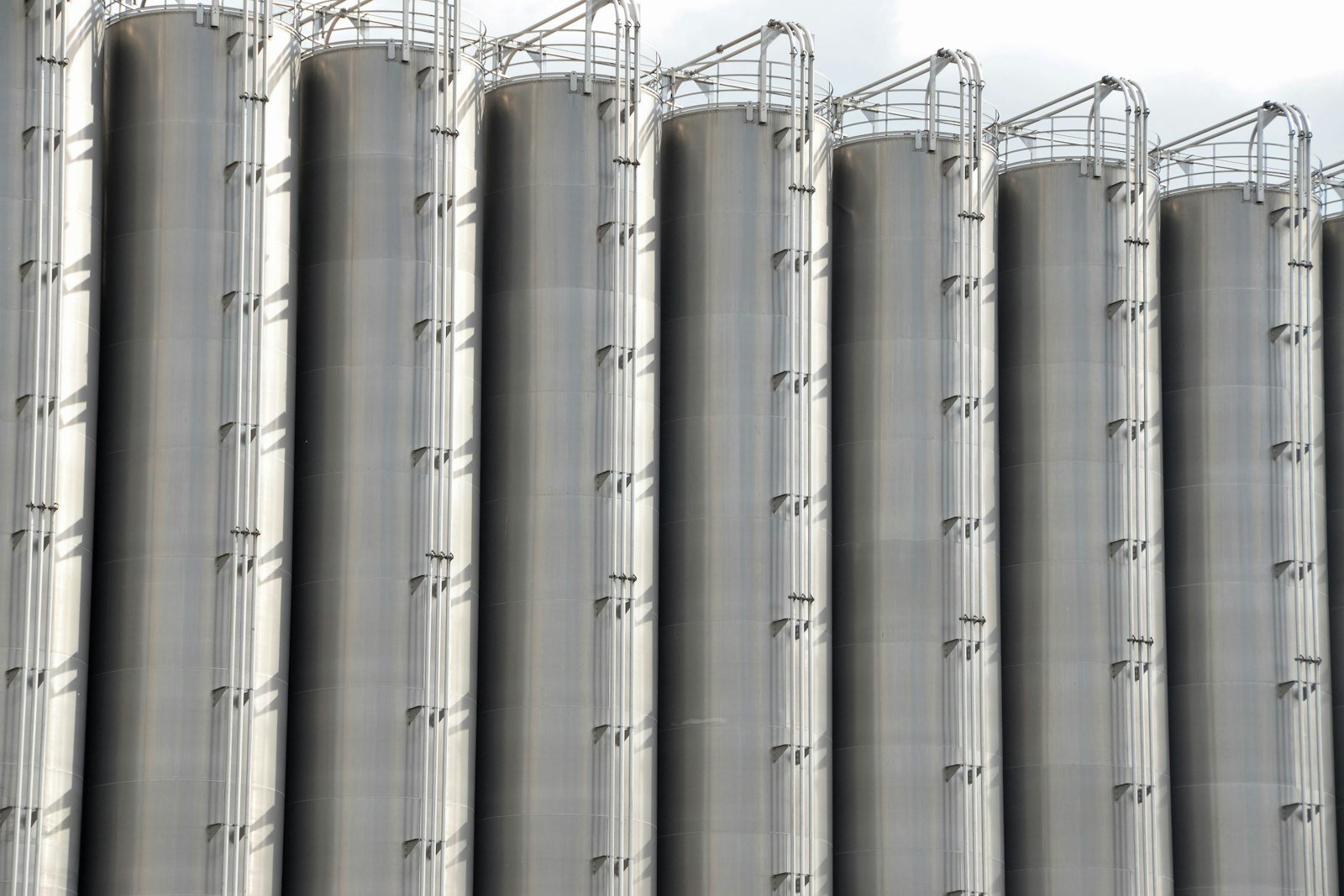 Row of stainless silos