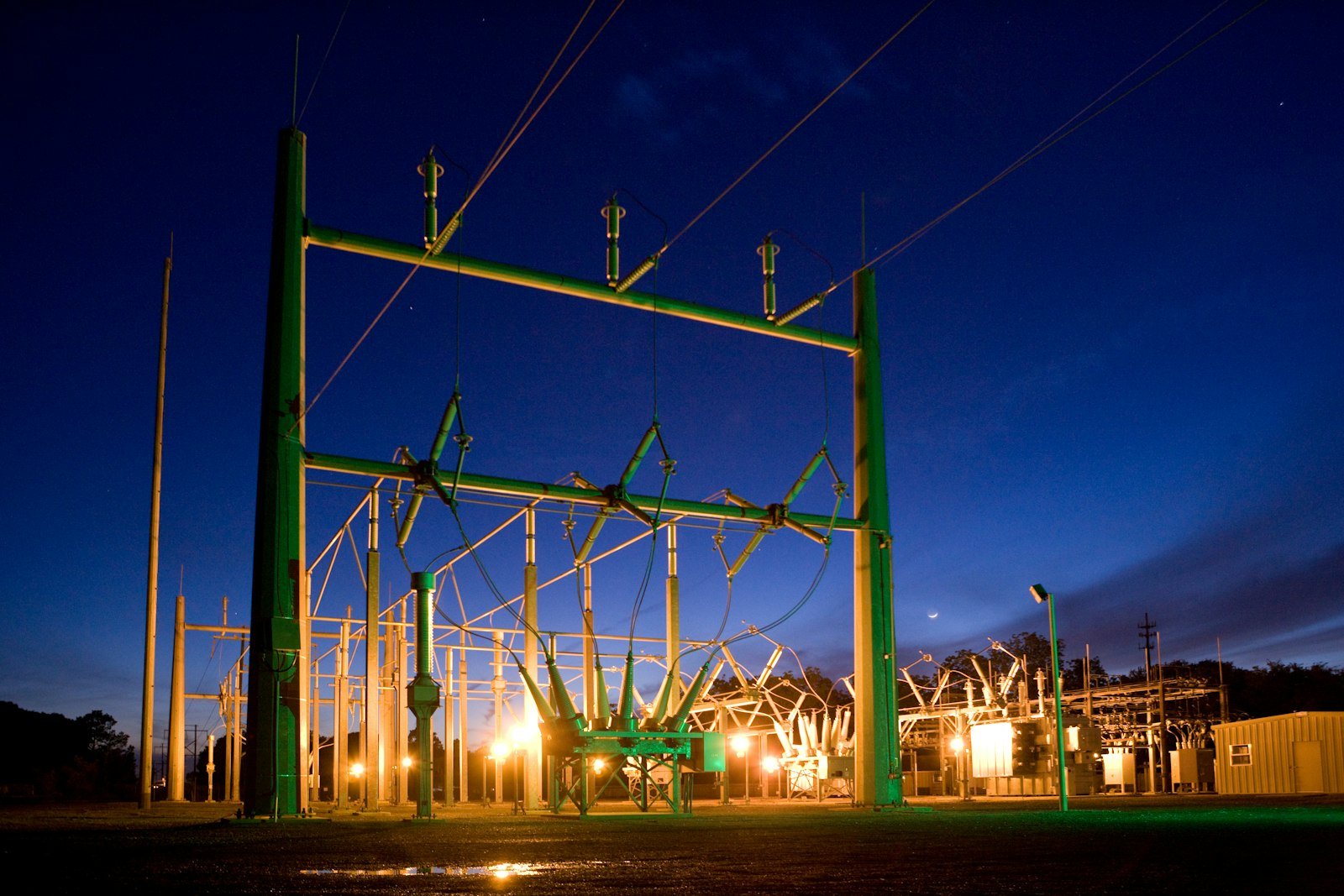 Substation lit at night