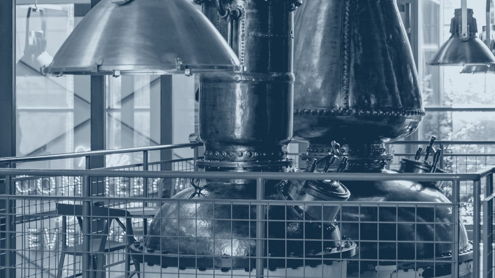 Copper distillation equipment in a distillery